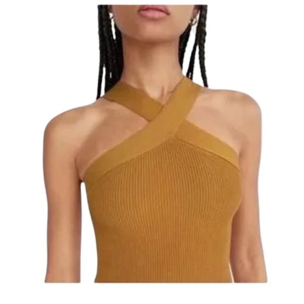 Babaton Sculpt Knit Criss-Cross Dress (Dark Mustard, Size L):